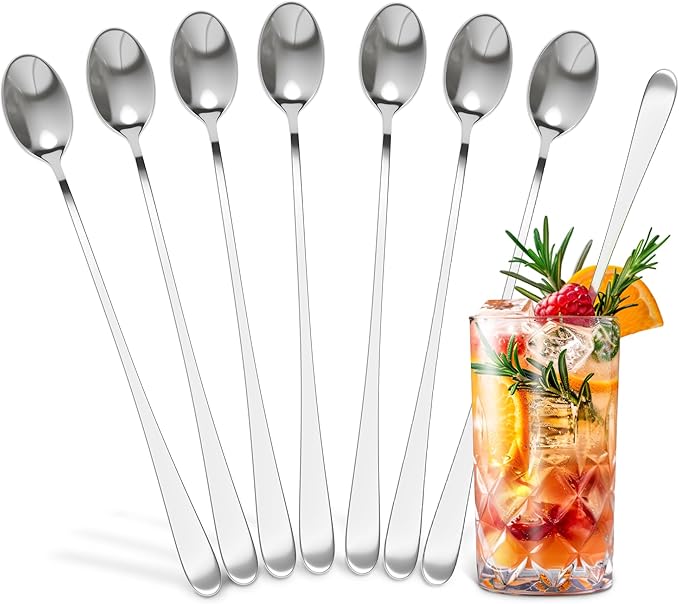 Ice Tea Spoons Long Stainless Steel Set of 8 – 9″ Iced Tea Spoons Long Handle by TheLittleGreenChange