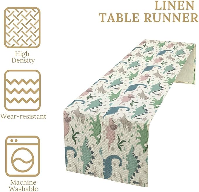 Cartoon Dinosaur Table Runner, Kids Boys Cute Colorful Animal Dino Abstract - Image 3