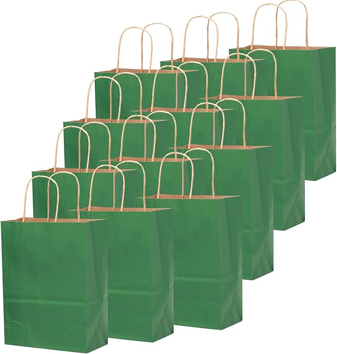 qiqee 50-Packs Kraft Deep Green Paper Gift Bags - Image 2