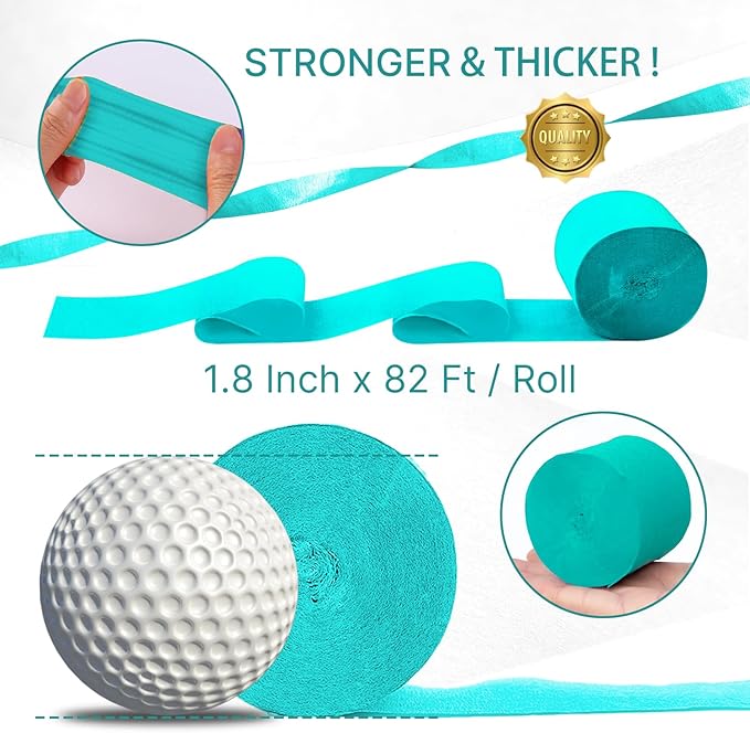 PartyWoo Teal Crepe Paper Streamers 4pcs 328ft Pack of Turquoise Crepe Paper - Image 6