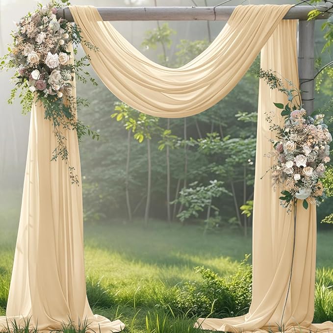 Champagne 2 Panels Wedding Arch Draping Fabric 29" x 20Ft Sheer Drapes Outdoor - Image 7