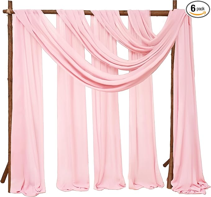 6 Panels Pink Wedding Arch Drapery 28" x 20Ft Wedding Arch Draping Fabric by SATULGAU