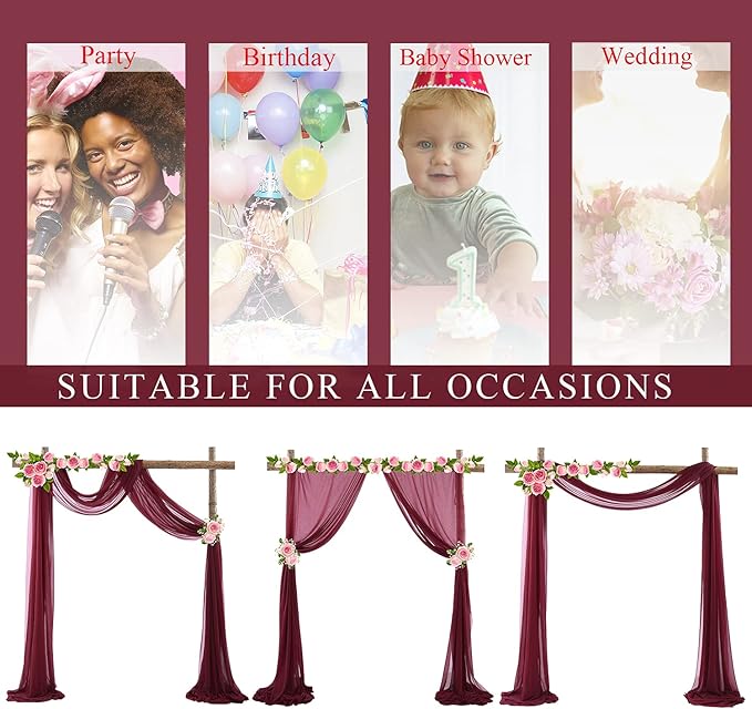 Arch Drapes for Wedding Arch Draping Fabric Burgundy Sheer Backdrop Curtain for - Image 7