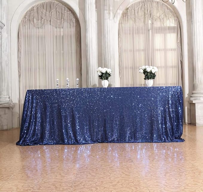 SquarePie Sequin Tablecloth Rectangular 60 x 102 Inch Navy Blue Sparkly Table - Image 4
