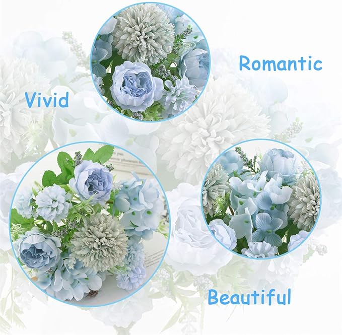 Artificial Flowers, Fake Peony Silk Hydrangea Bouquet Decor Plastic Carnations - Image 5