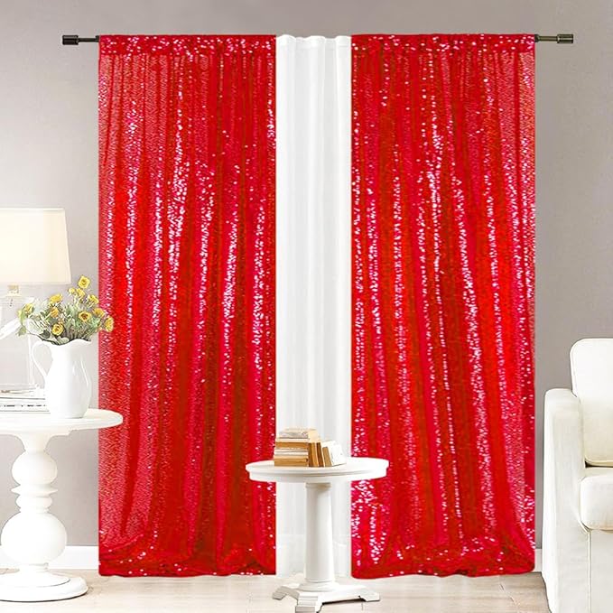 Eternal Beauty Sequin Backdrop Curtains, 2x8 Ft-2 Panels Red Back Drop - Image 4
