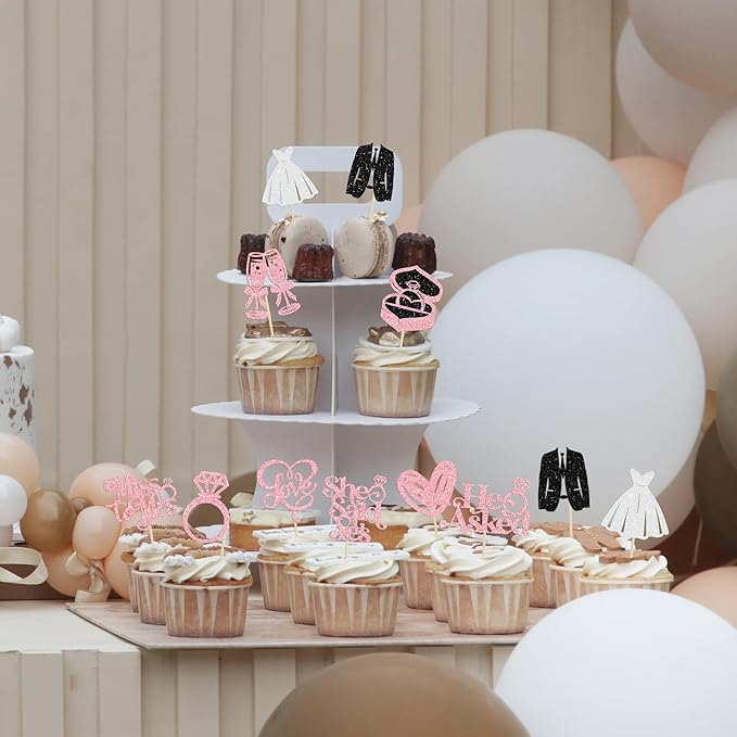 Gyufise 30Pcs She Said Yes Cupcake Toppers Glitter Diamond Ring I Do Love - Image 6