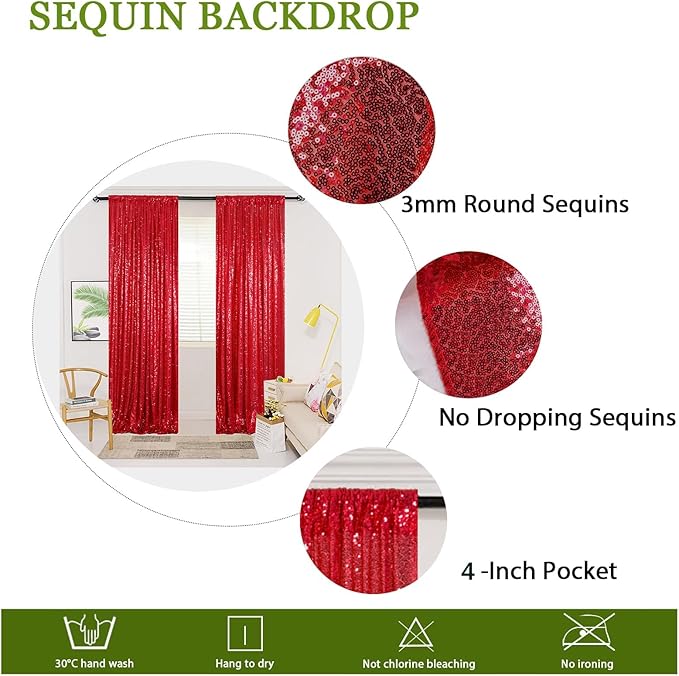 ShinyBeauty 4x10ft Red Sequin Backdrop Curtains | 16ft Glitter Wall Backdrop - Image 5