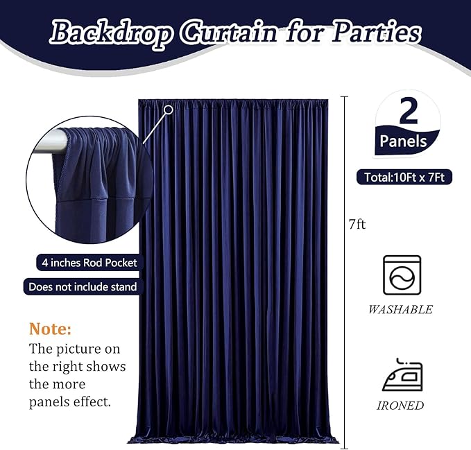 10 x 7 Feet Navy Blue Backdrop Curtain - Image 2
