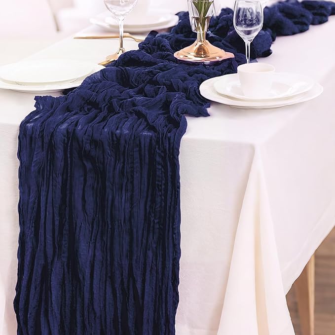 6-Pack Navy Blue Cheesecloth Table Runners – 10FT Boho Rustic Gauze Fabric - Image 3