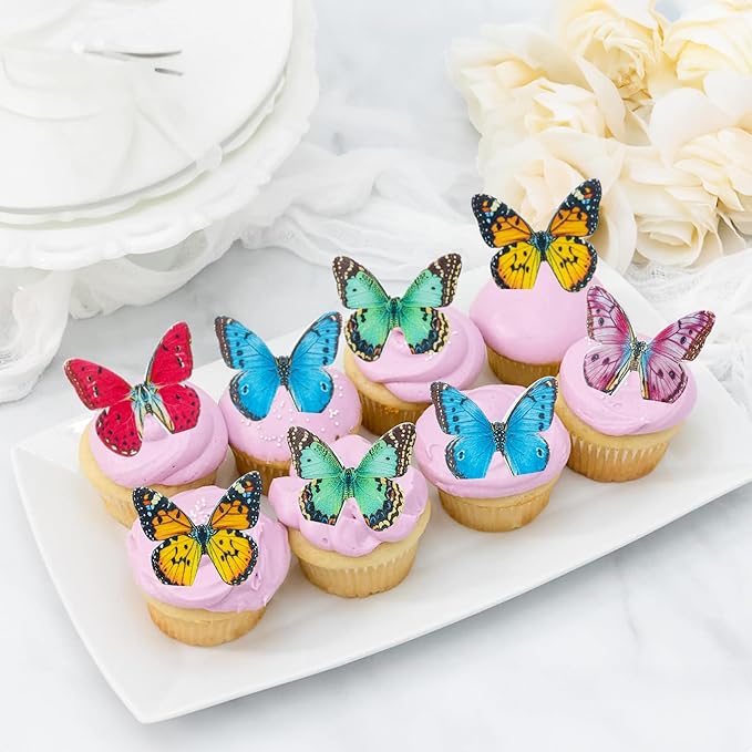 Ephlyn 48Pcs Edible Butterfly Cupcake Toppers 3D Mixed Color Cake Picks 3D - Image 7