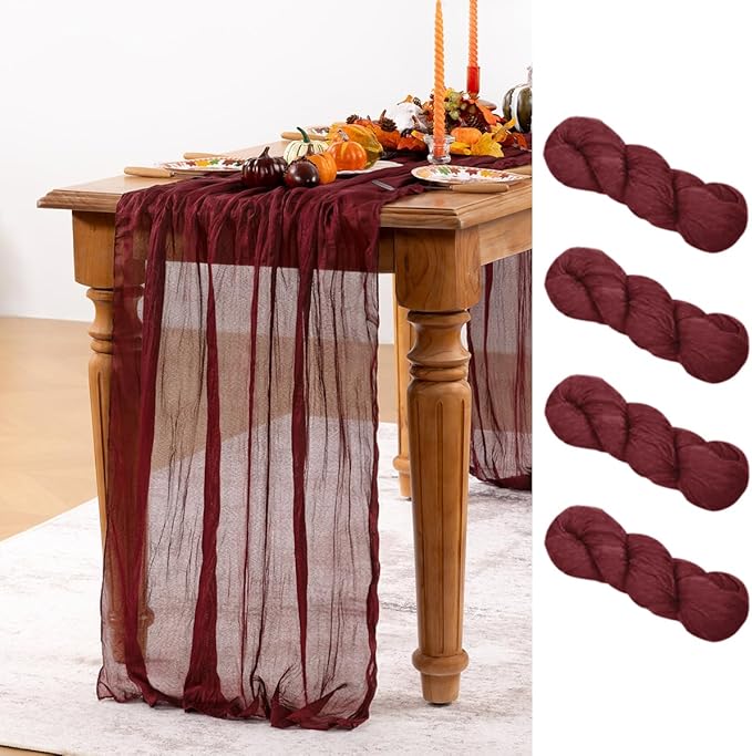 Burgundy Red Cheesecloth Table Runner 4 Pack Fall Table Runners Boho Gauze 120 by DeZerlor