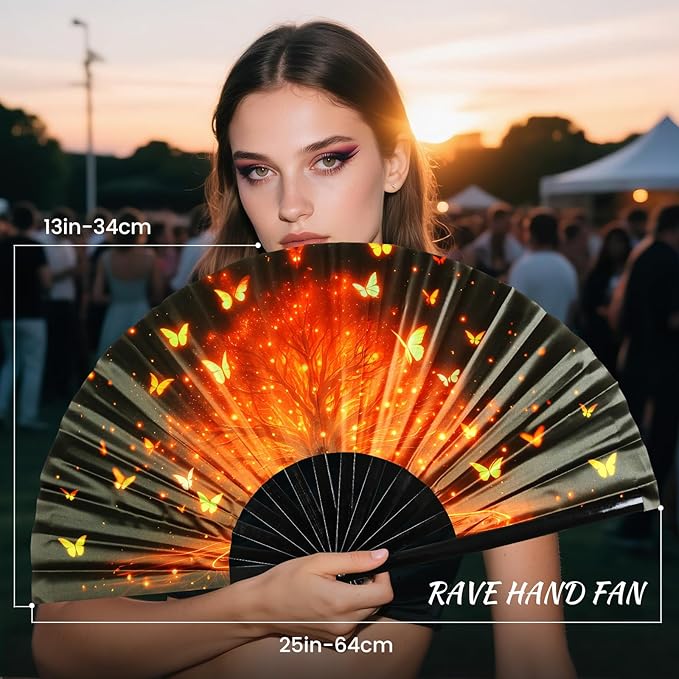 SYNTECSO Folding Hand Fan for Rave, Popping Fan for Line Dancing, Drag Queen - Image 2
