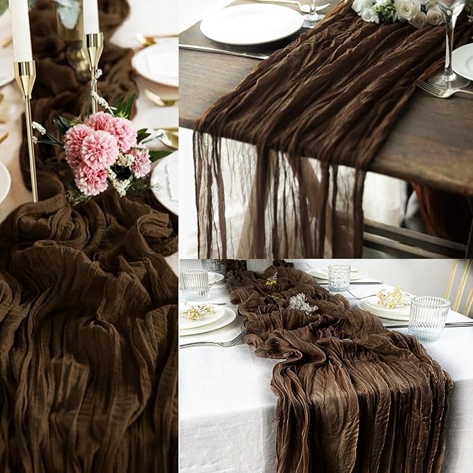 10FT 12 Pack Brown Cheesecloth Table Runner 20 x 120 Inch Long Boho Fabric - Image 6