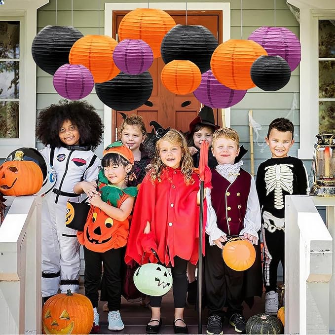 Orange Purple Black Paper Lanterns Decorative 12pcs Halloween Hanging - Image 5