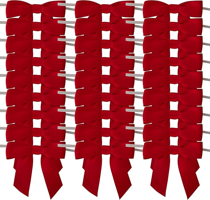 50pcs 3-1/2" Red Satin Ribbon Bows - Image 2
