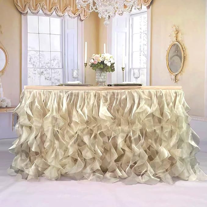Luxury Organza Mesh Table Skirt Draping Floating Romance - Image 3