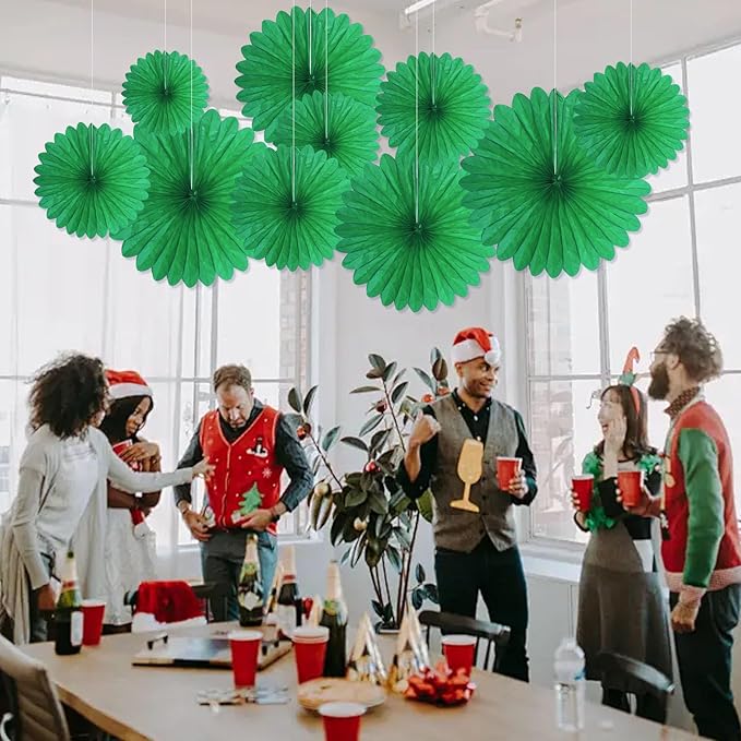 20 Pcs Green Hanging Paper Fan, Hanging Honeycomb Round Paper Fans - Image 6