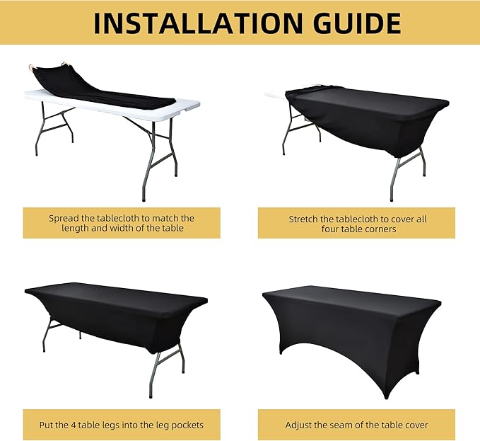 6-Pack 8ft Black Spandex Table Covers - Image 5