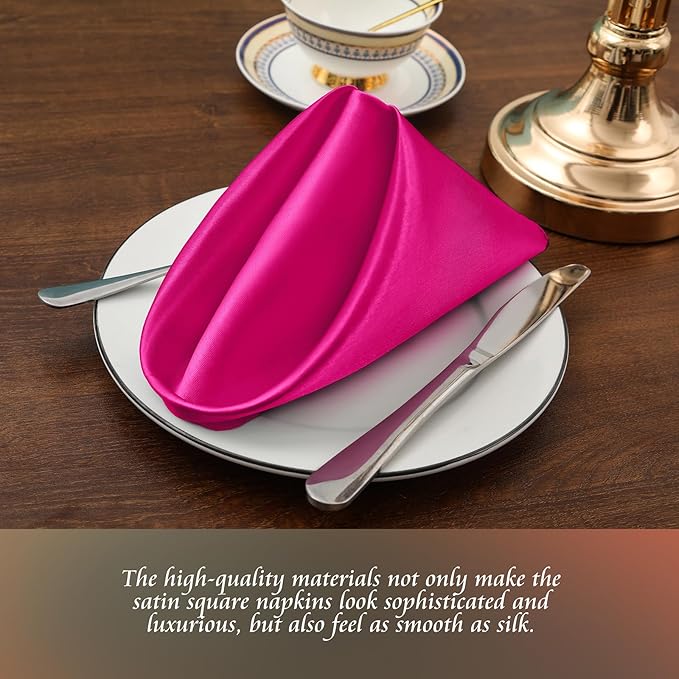 Manyshofu 60 Pieces Hot Pink Satin Napkins - Image 2