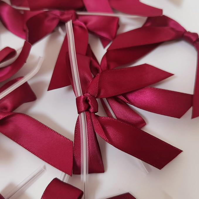 50pcs 2-1/2" Burgundy Satin Ribbon Bows - Image 7