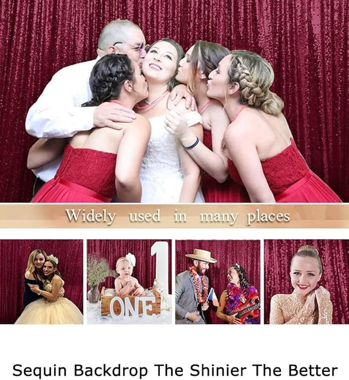 ShiDianYi 6x8FT Sequin Photo Backdrop Sparkle Fabric Window Curtains- Burgundy - Image 6