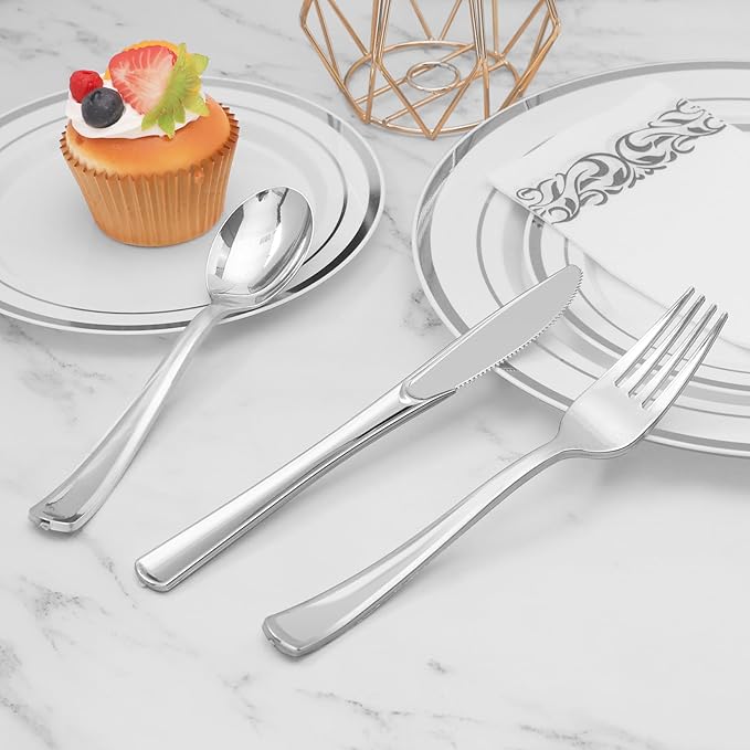 BESTVIP 50 Pack 6.9 Inch Silver Plastic Spoons, Heavy Duty Plastic Silverware - Image 4