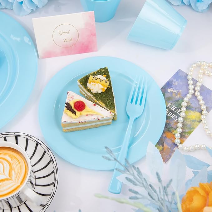 KIRE 150 Piece Blue Plastic Plates Disposable - Image 4