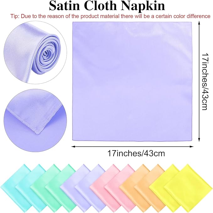 Aneco 12 Pieces Satin Napkins Soft Dinner Napkins Multicolor Square Weddings - Image 2