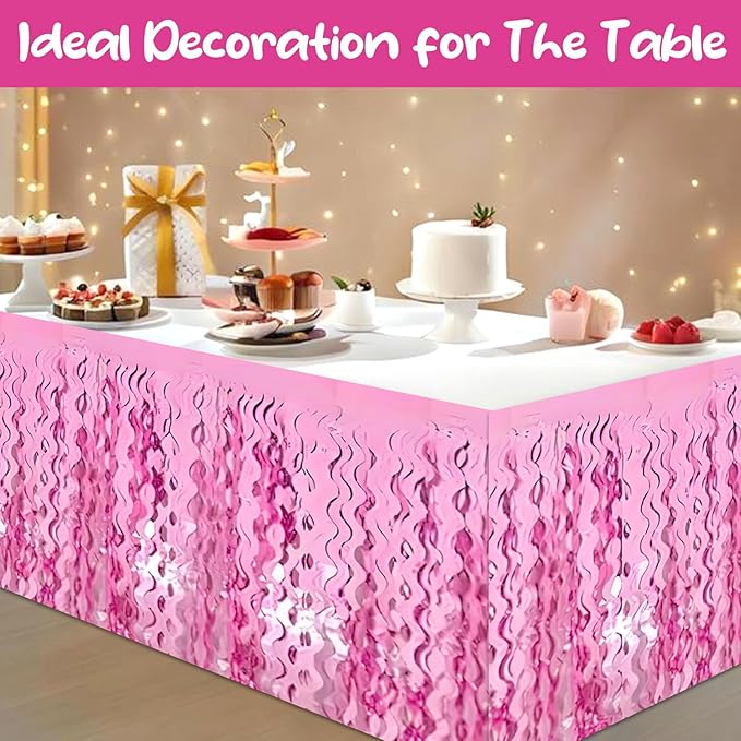 6 Pack 29 x108 Inch Pink Wave Foil Fringe Table Skirts Metallic Banner - Image 4