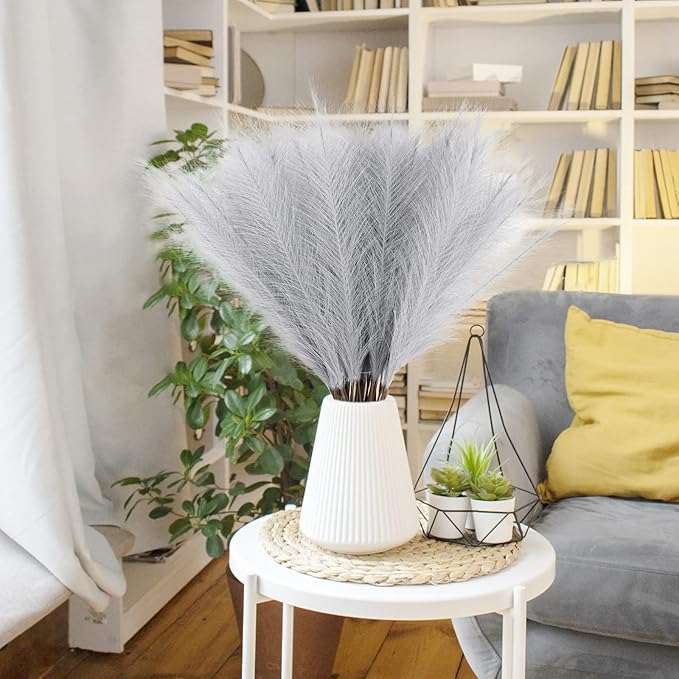 50pcs Faux Pampas Grass Grey, 21.6" Short Artificial Pompous Grass Floral Fake - Image 5