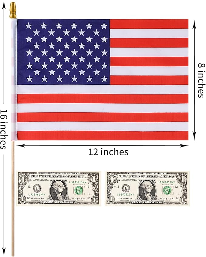 100pcs Small American Flags on Stick, Handheld 8 x 12 Inchs Mini American Flags - Image 2