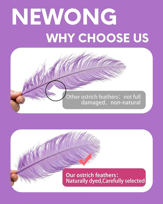 NEWONG 30pcs Light Purple Ostrich Feathers Natural Bulk 8-10in（20-25cm） Vase - Image 5