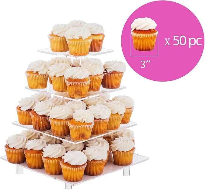 Jusalpha Large 4 Tier Cupcake Stand Square Acrylic Cupcake Tower Stand - Image 3