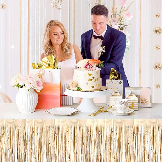 3 Pack 29 x108 Inch Champagne Gold Foil Fringe Table Skirts Metallic Banner - Image 5