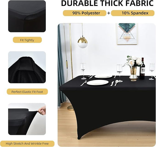 10-Pack 6ft Black Spandex Table Covers - Image 2