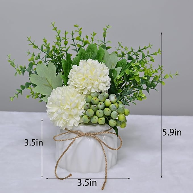 LADADA Artificial Flower Hydrangea and Small CeramicVase Fake Plant Eucalyptus - Image 3