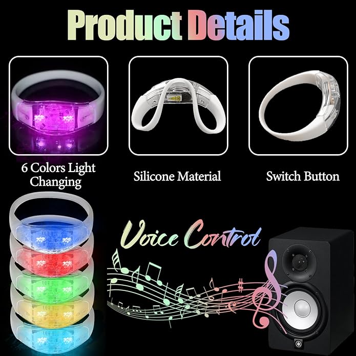100 Pcs LED Bracelets Sound Activated - Image 3