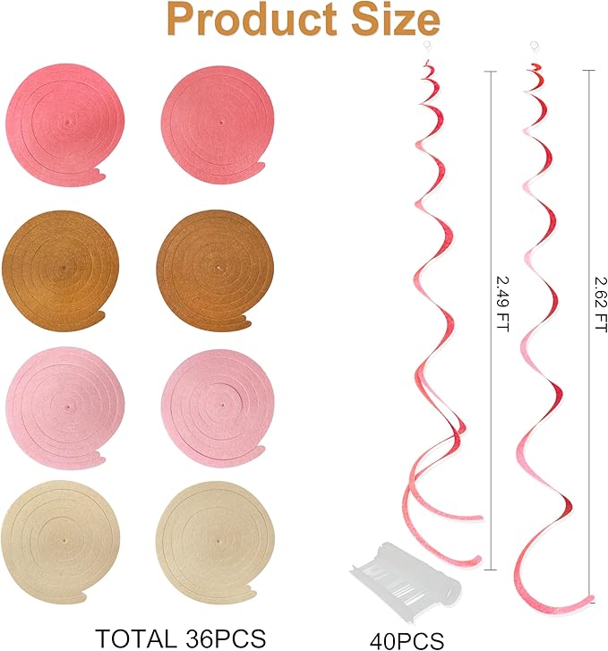 36 Pcs Boho Hanging Swirl Decorations Brown Blush Pink Felt Swirl Streamer - Image 2