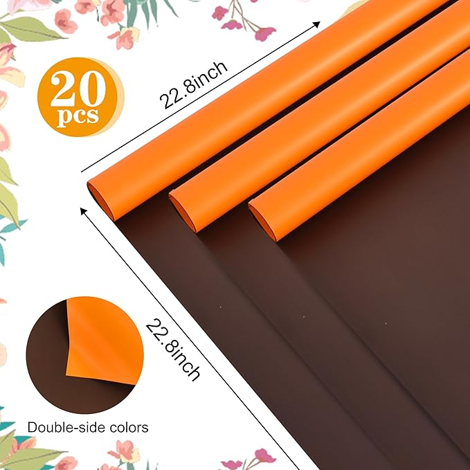 BEISHIDA 20Pcs Orange and Brown Double Sided Floral Wrapping Paper Matte - Image 2