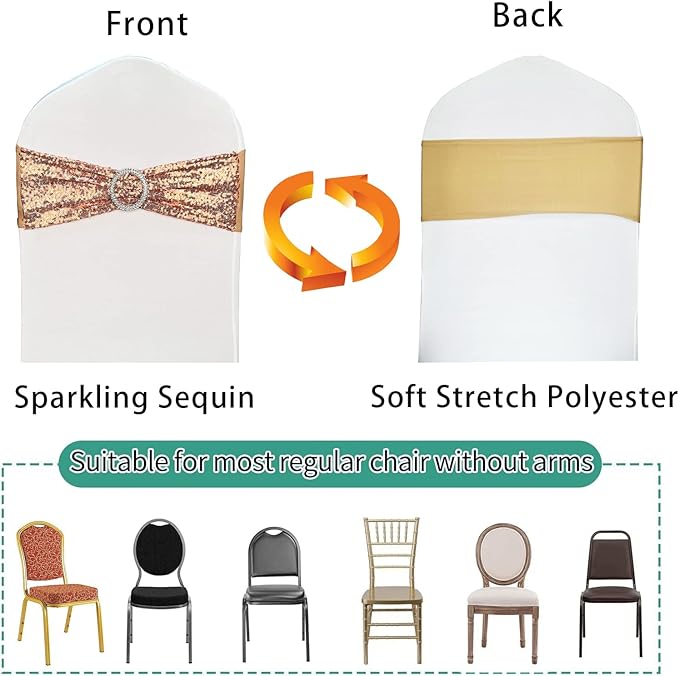 10 Pcs Sequin Chair Sashes Stretch Chair Bands Spandex Polyester Bows - Image 3