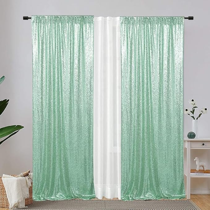 Eternal Beauty Sequin Backdrop Curtains, 2x8 Ft-2 Panels Mint Green Back Drop by EternalBeauty