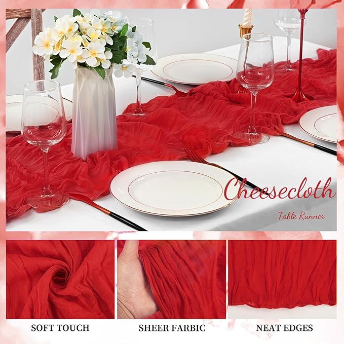 6 Pack Red 10FT Cheesecloth Table Runner Rustic Gauze Fabric Cheese Cloth Table - Image 3