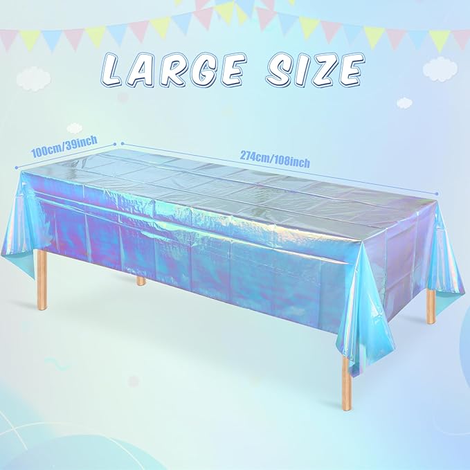 FunnyPars 1 Pack Iridescent Blue Plastic Tablecloth, Shiny Blue Disposable - Image 2