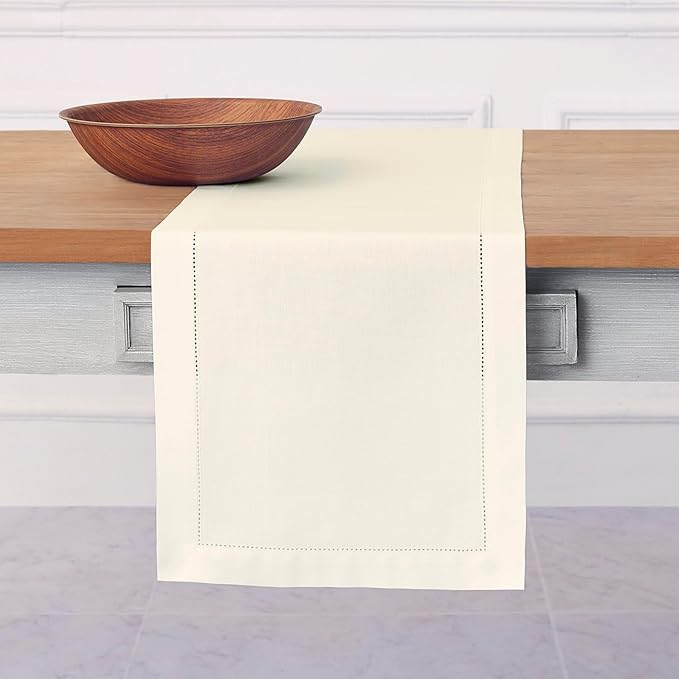 Solino Home Cotton Linen Ivory Table Runner 72 Inches Long by SolinoHome