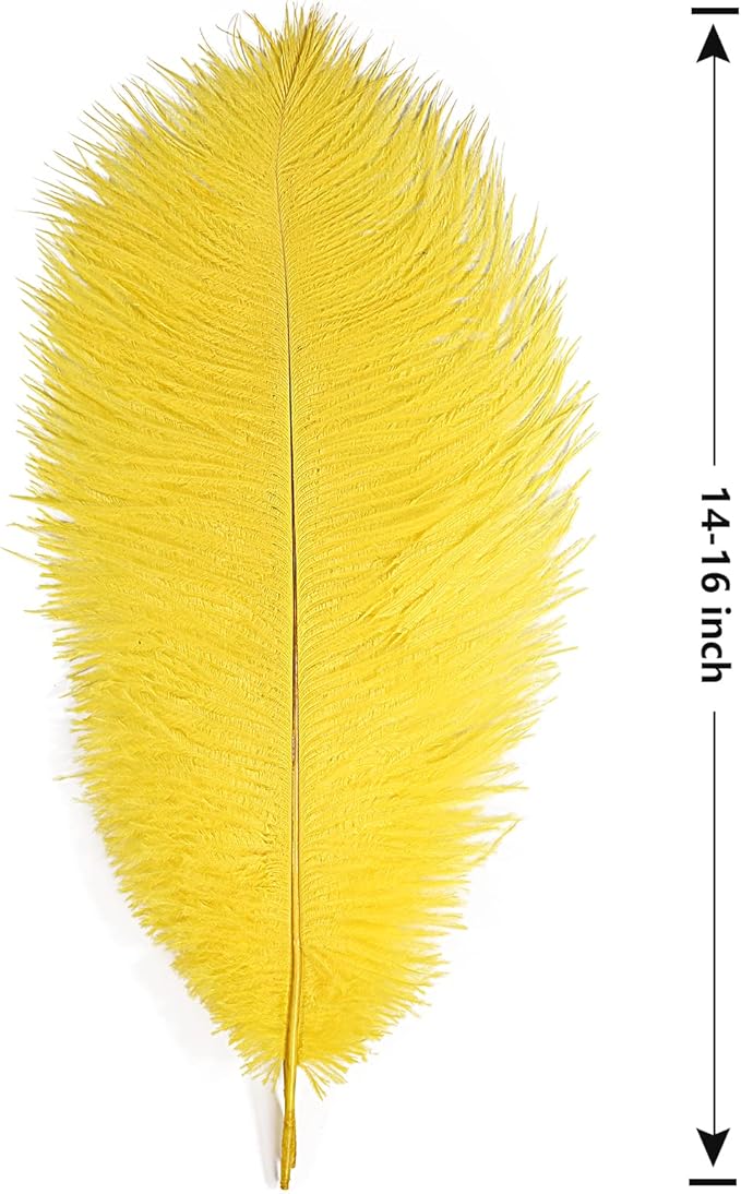 THARAHT Yellow Ostrich Feathers 12pcs Large Natural Bulk 14-16Inch 35cm-40cm - Image 2