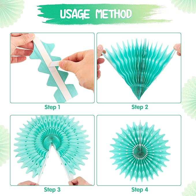 SUNBEAUTY Pack of 11 Green White Party Decoration Hanging Honeycomb Round Paper - Image 3