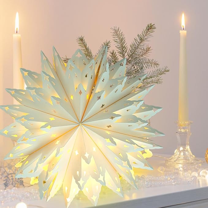 Christmas Paper Snowflake Lanterns, 2 Pack Christmas Paper Star Lantern - Image 5