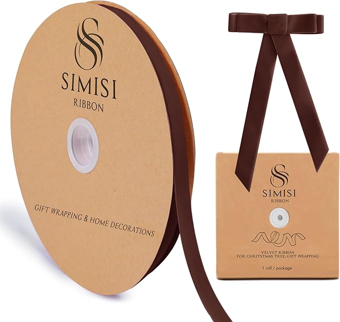 Brown Velvet Ribbon 3/8'' 25 Yards by SIMISIRIBBON