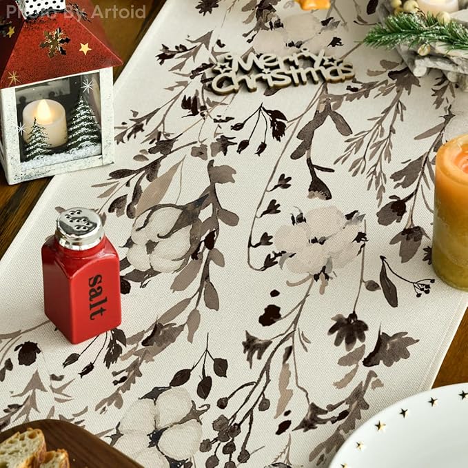 Artoid Mode Leaves and Flowers Cotton 210 GSM Winter Table Runner, Seasonal - Image 4